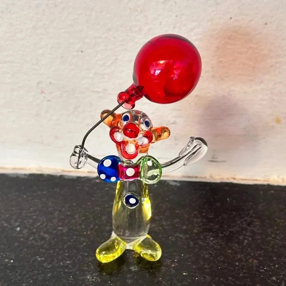 Circus Clown Red Balloon Art Glass Vintage Figurine Midcentury